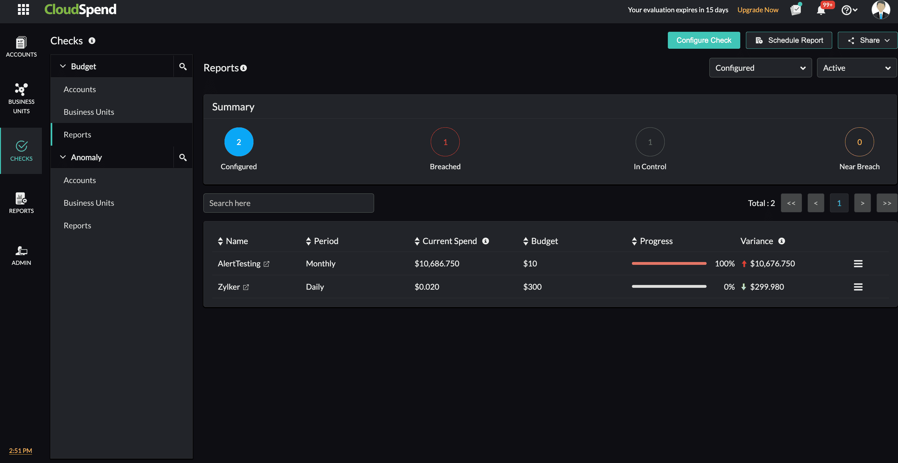 screenshot of ManageEngine CloudSpend